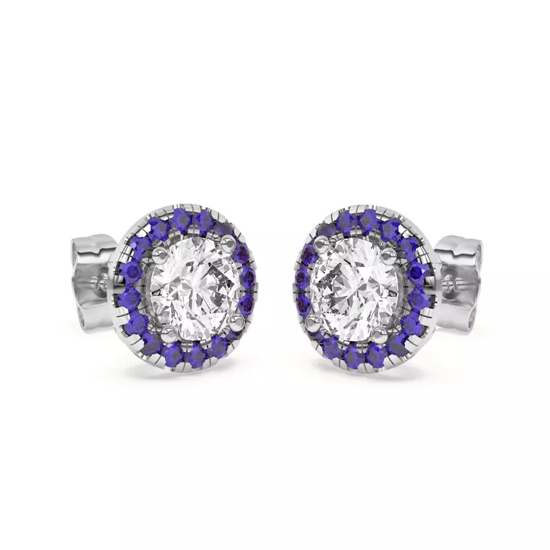 18K White Gold Eva Classic Sapphire Halo Earrings