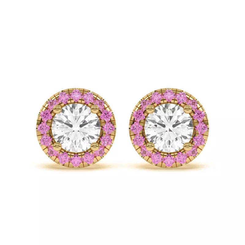 18K Yellow Gold Eva Classic Pink Sapphire Halo Earrings