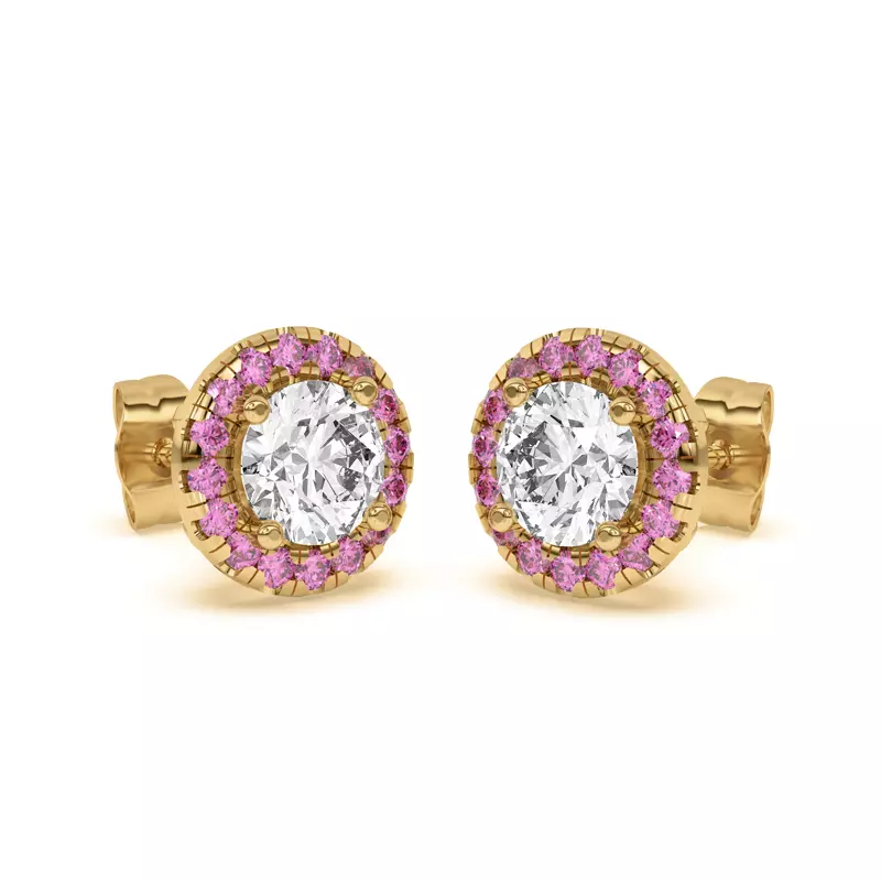 18K Yellow Gold Eva Classic Pink Sapphire Halo Earrings