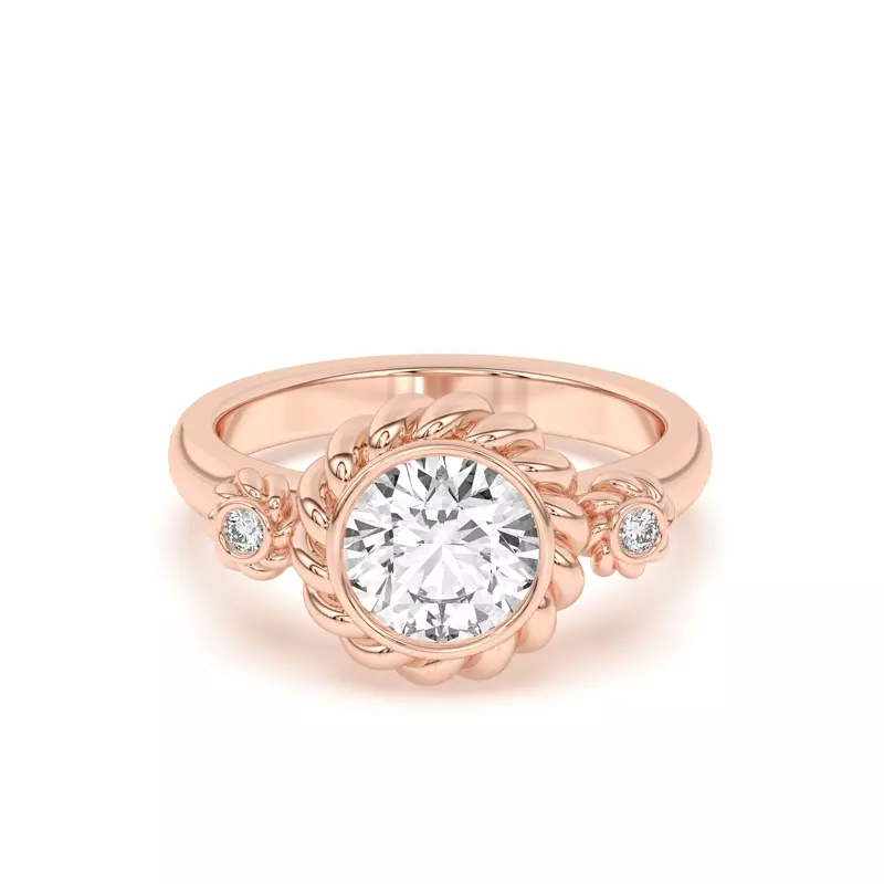 14K Rose Gold Bijou Rope Halo Engagement Ring