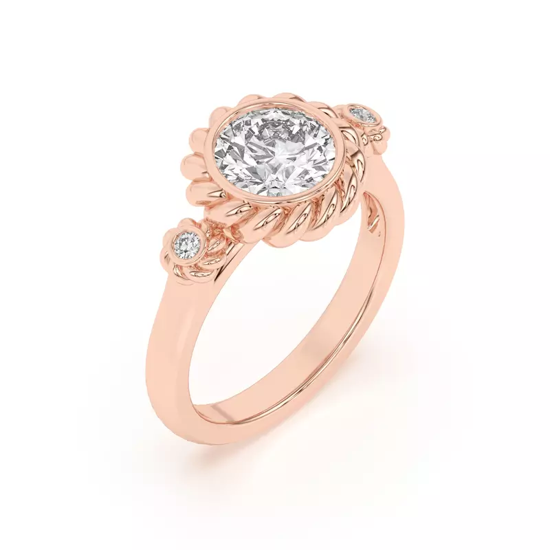 14K Rose Gold Bijou Rope Halo Engagement Ring