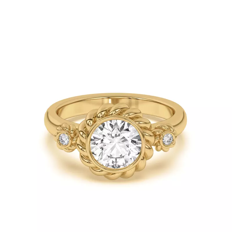 14K Yellow Gold Bijou Rope Halo Engagement Ring