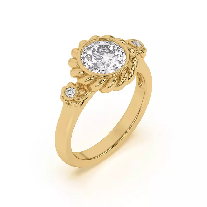 14K Yellow Gold Bijou Rope Halo Engagement Ring