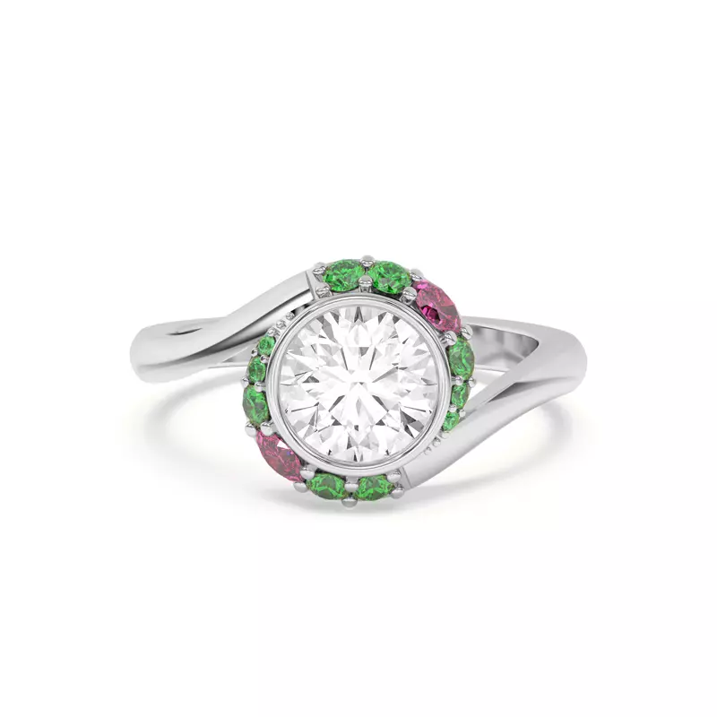 14K White Gold Verdant Rose Swirl Engagement Ring