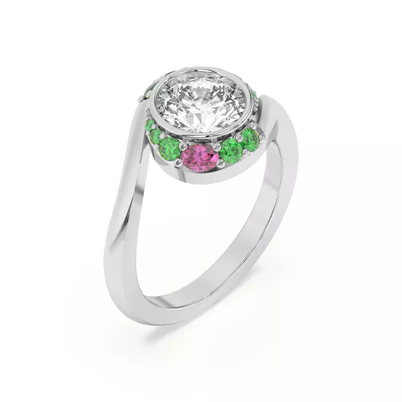 14K White Gold Verdant Rose Swirl Engagement Ring