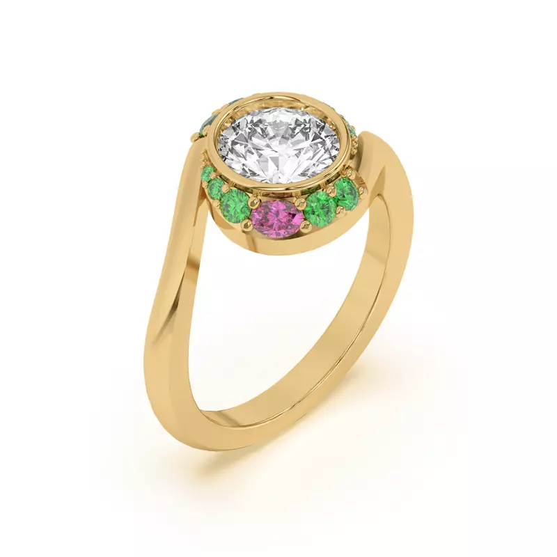 14K Yellow Gold Verdant Rose Swirl Engagement Ring