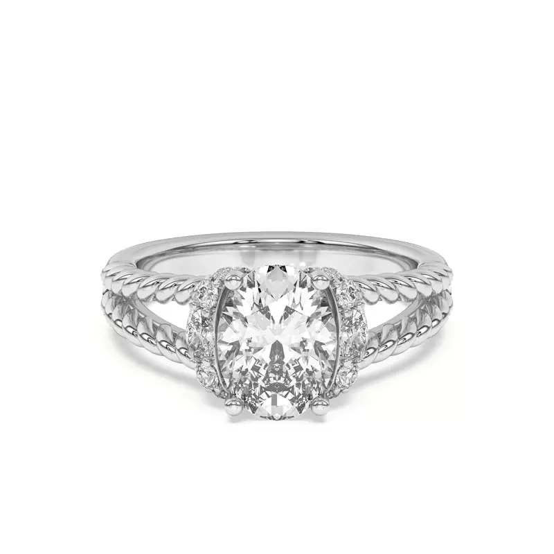 14K White Gold Kit Waterfall Halo Engagement Ring