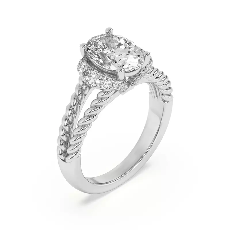 14K White Gold Kit Waterfall Halo Engagement Ring