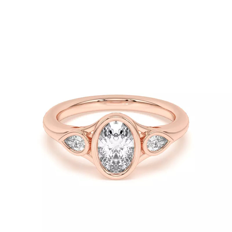 14K Rose Gold Lani Pear Bezel Three-Stone Engagement Ring