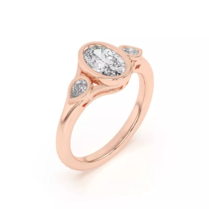 14K Rose Gold Lani Pear Bezel Three-Stone Engagement Ring