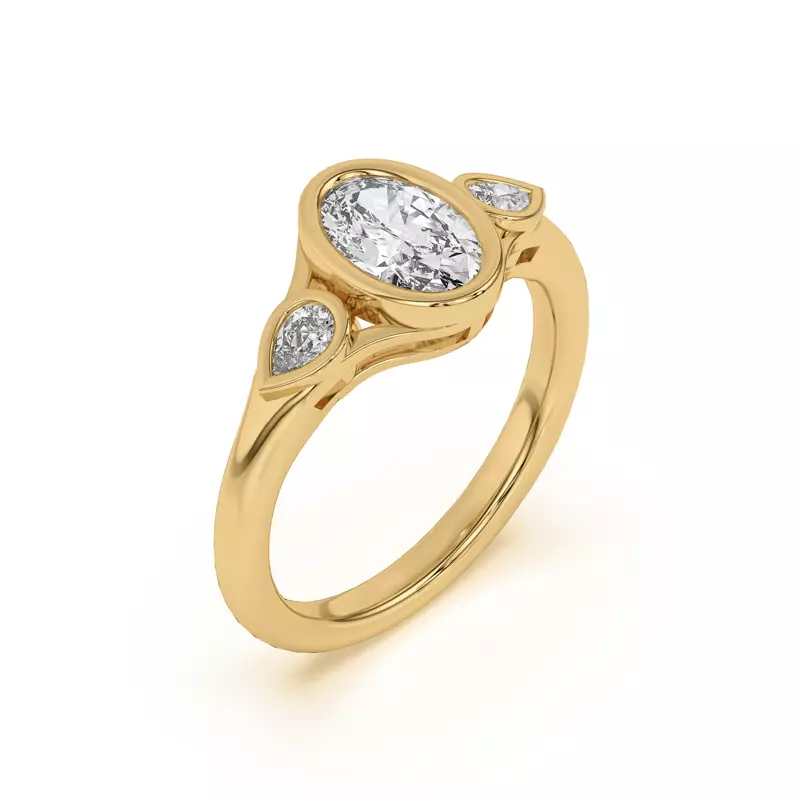 14K Yellow Gold Lani Pear Bezel Three-Stone Engagement Ring