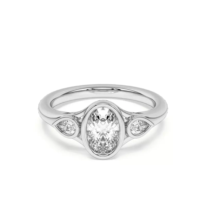 Platinum Lani Pear Bezel Three-Stone Engagement Ring