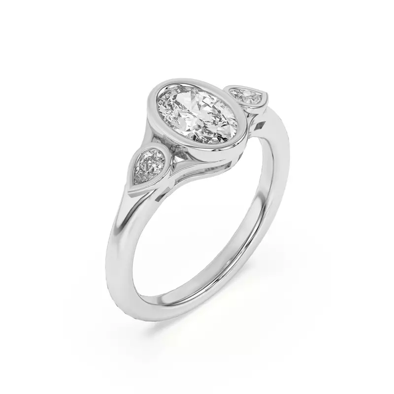 Platinum Lani Pear Bezel Three-Stone Engagement Ring
