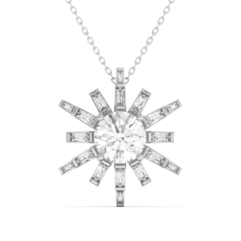 14K White Gold Celestial Sunburst Pendant