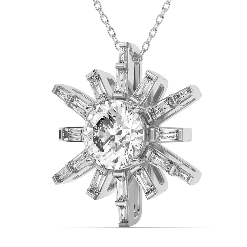 14K White Gold Celestial Sunburst Pendant