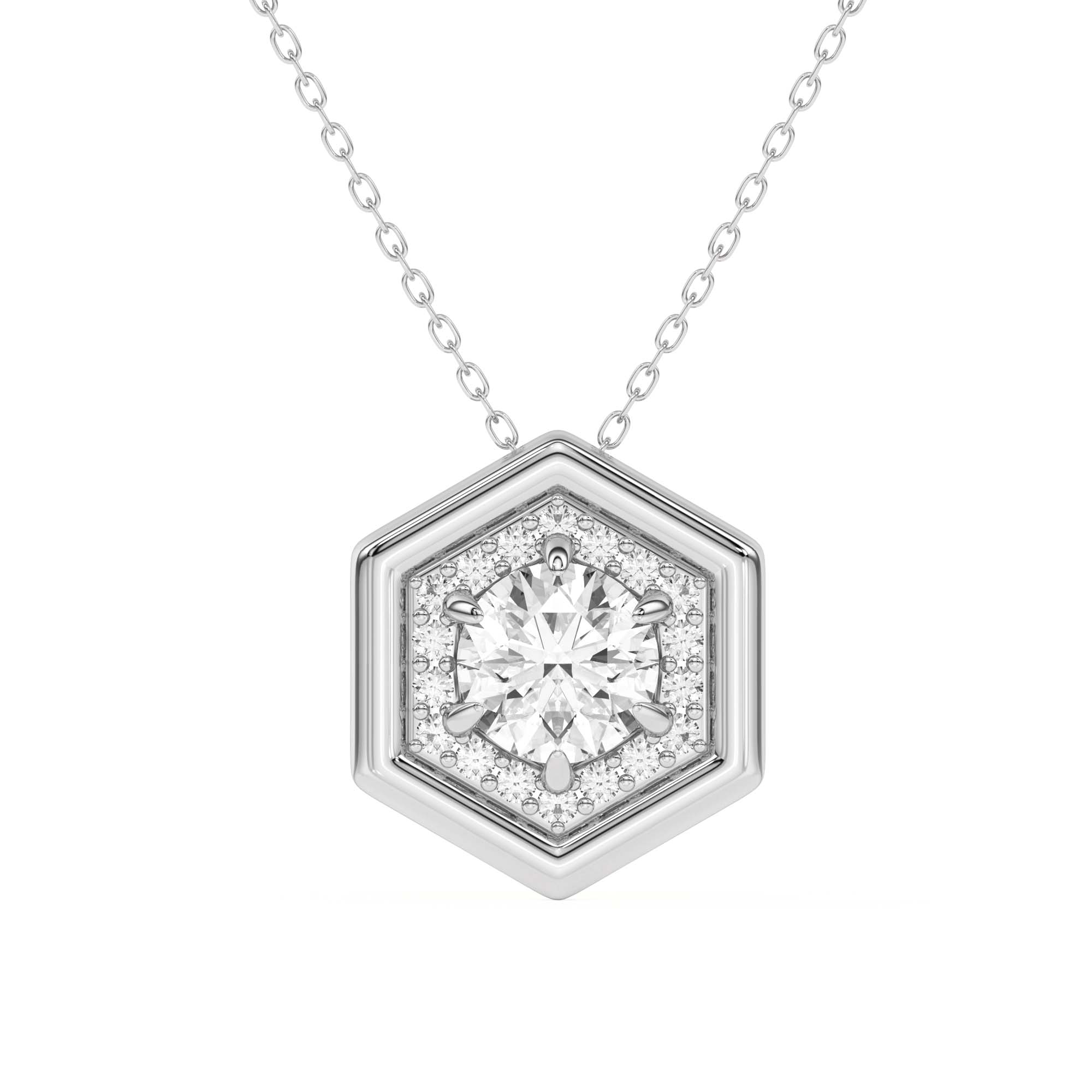 18K White Gold Regal Hexagonal Pavé Pendant