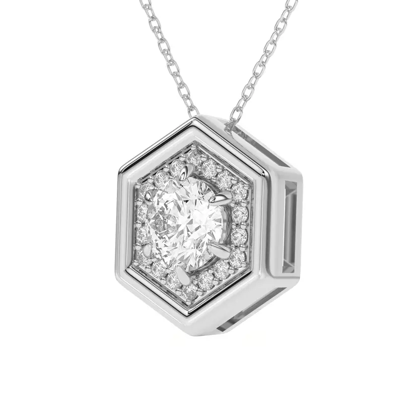 18K White Gold Regal Hexagonal Pavé Pendant