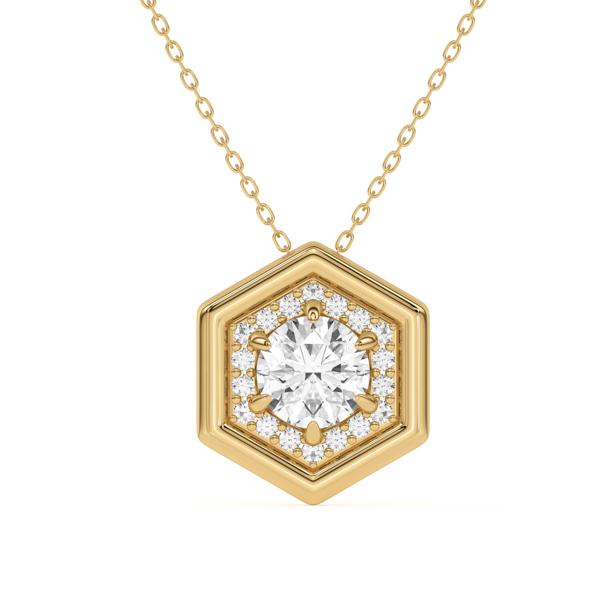 18K Yellow Gold Regal Hexagonal Pavé Pendant