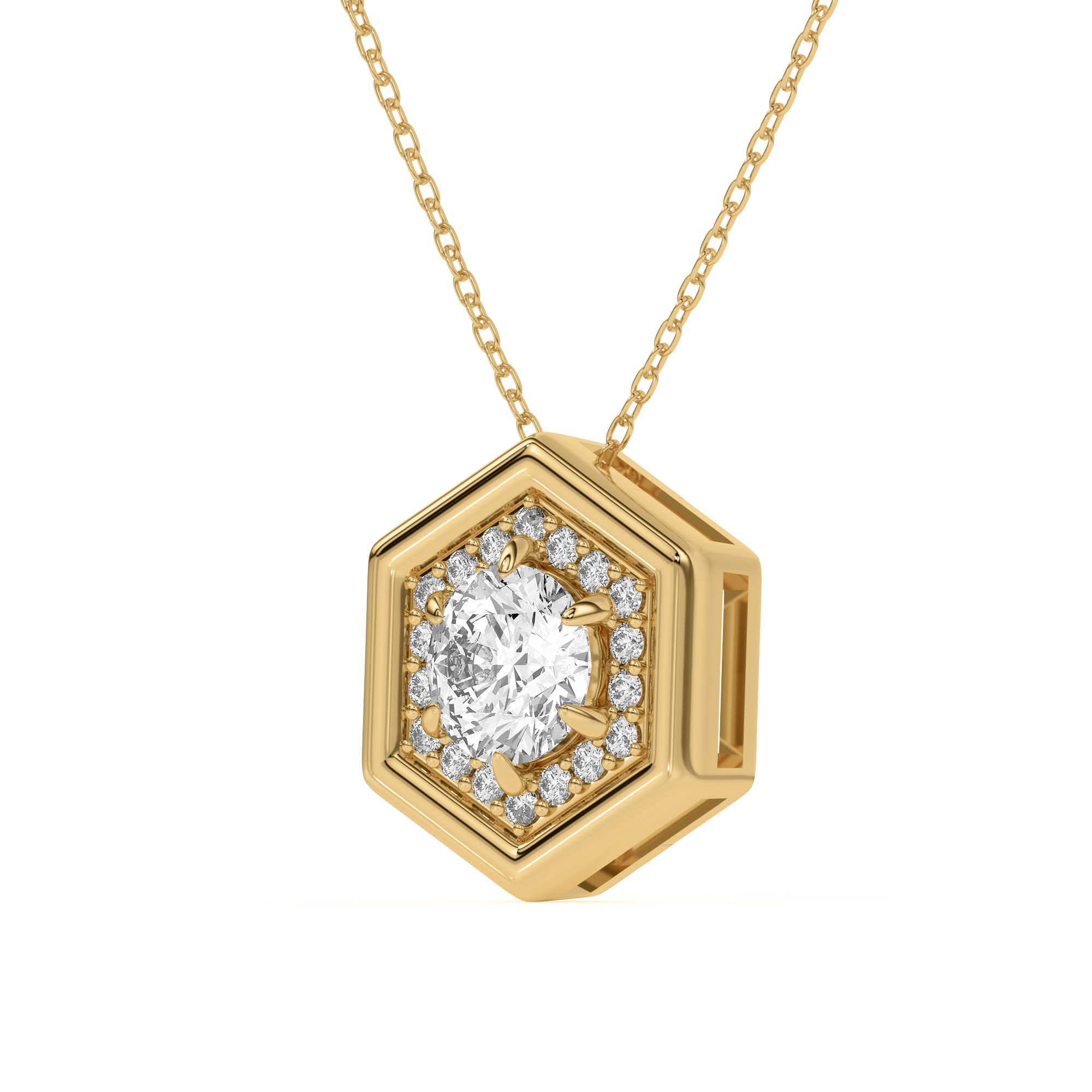 18K Yellow Gold Regal Hexagonal Pavé Pendant