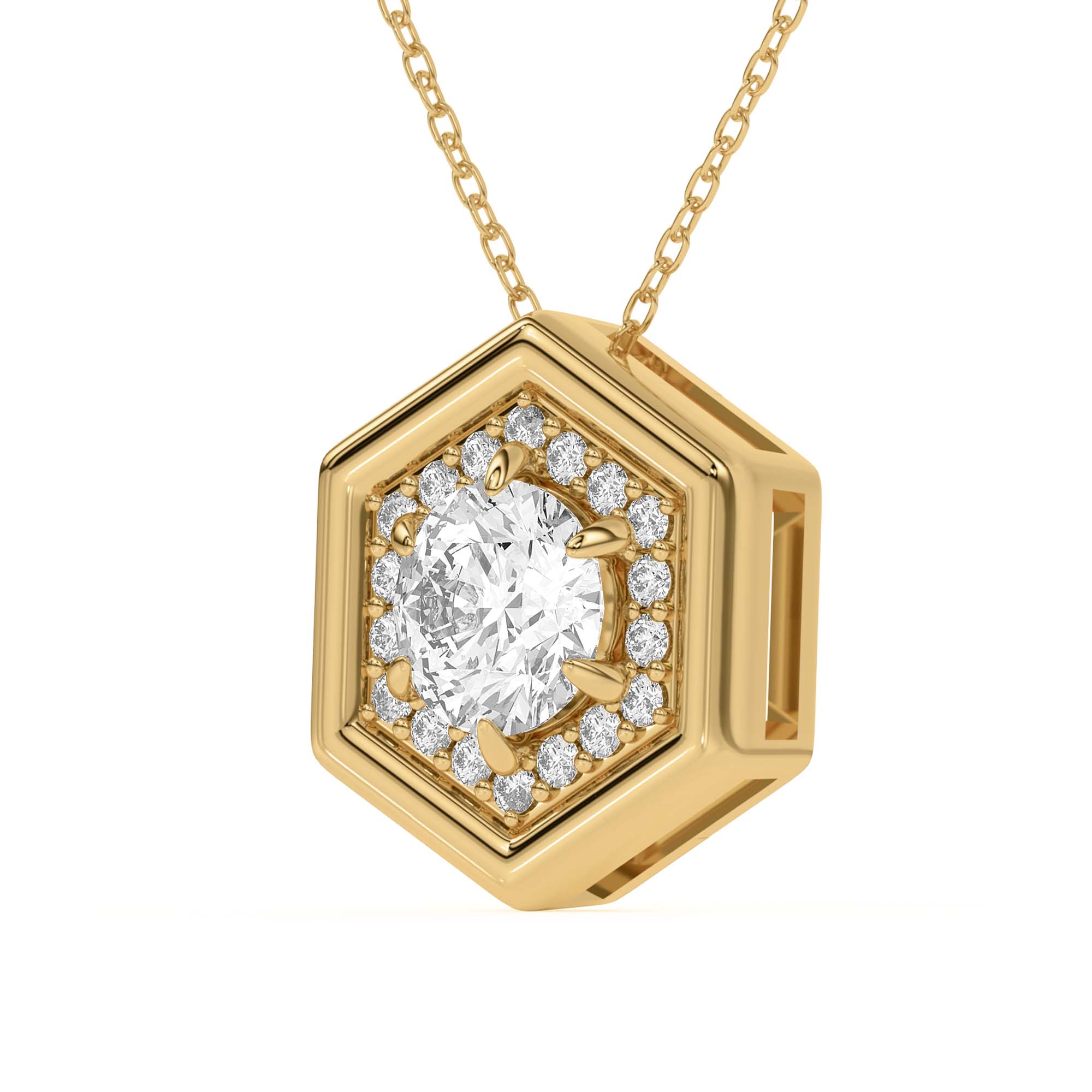 18K Yellow Gold Regal Hexagonal Pavé Pendant