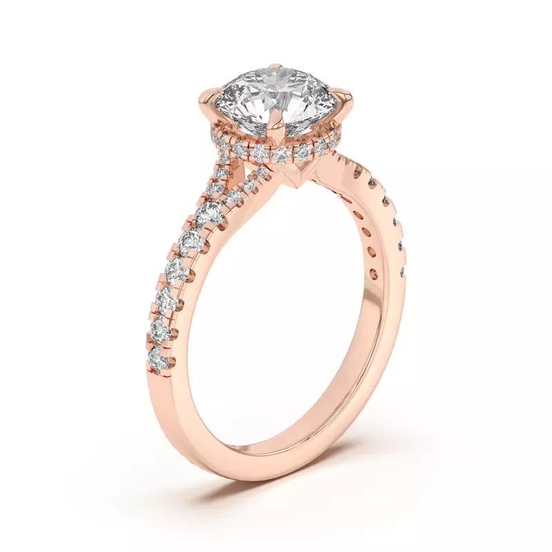 14K Rose Gold Orbit Halo Split Pavé Engagement Ring
