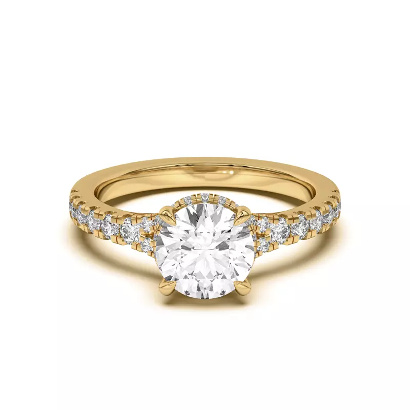 14K Yellow Gold Orbit Halo Split Pavé Engagement Ring
