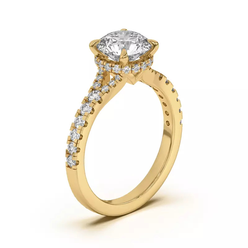 14K Yellow Gold Orbit Halo Split Pavé Engagement Ring
