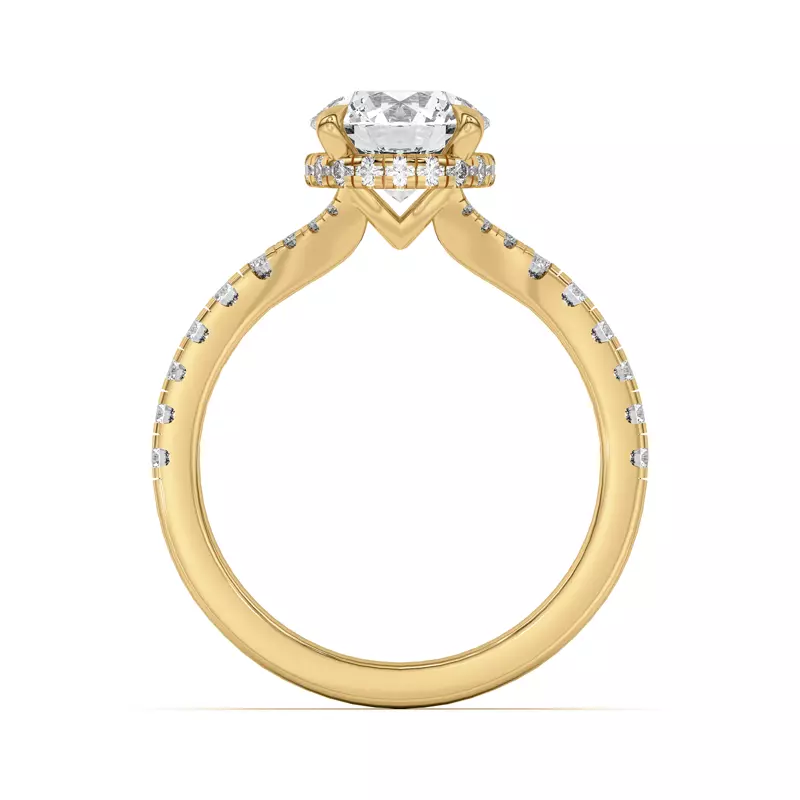 14K Yellow Gold Orbit Halo Split Pavé Engagement Ring