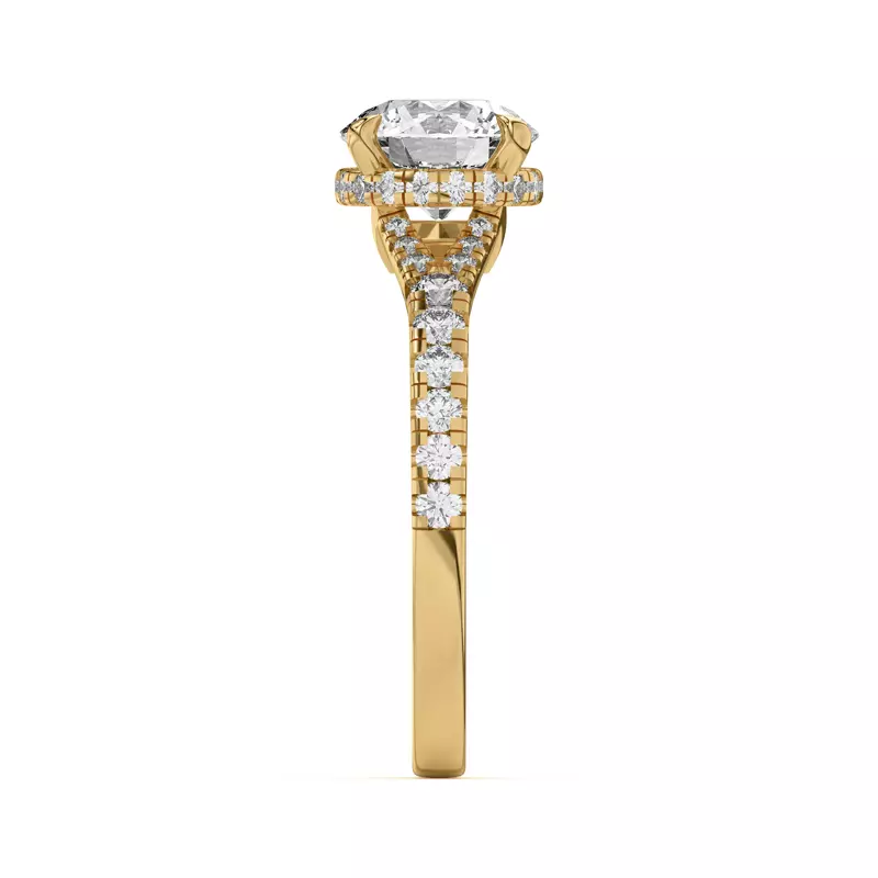 14K Yellow Gold Orbit Halo Split Pavé Engagement Ring
