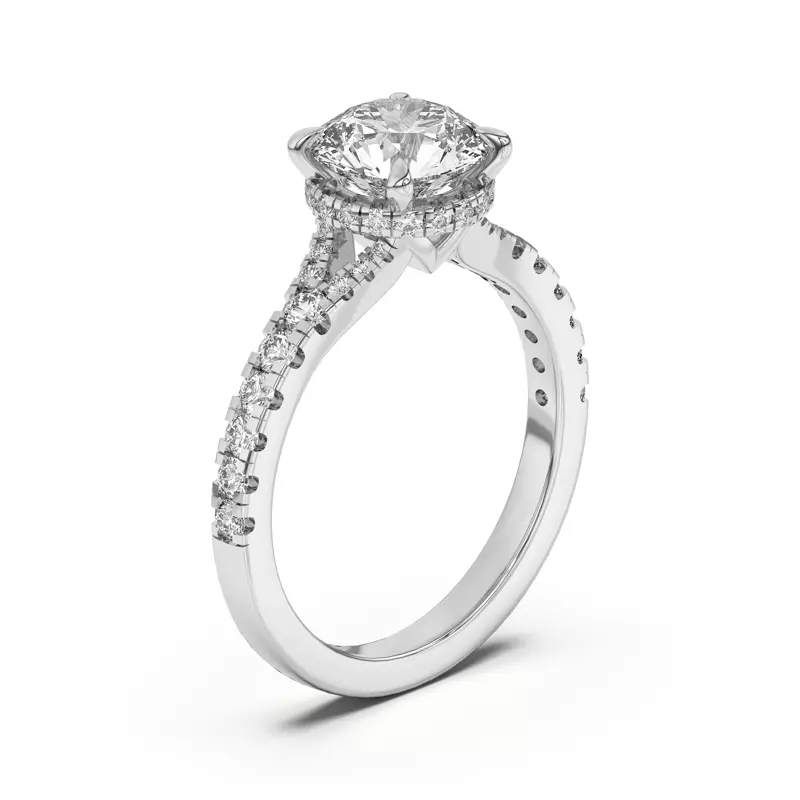 Platinum Orbit Halo Split Pavé Engagement Ring