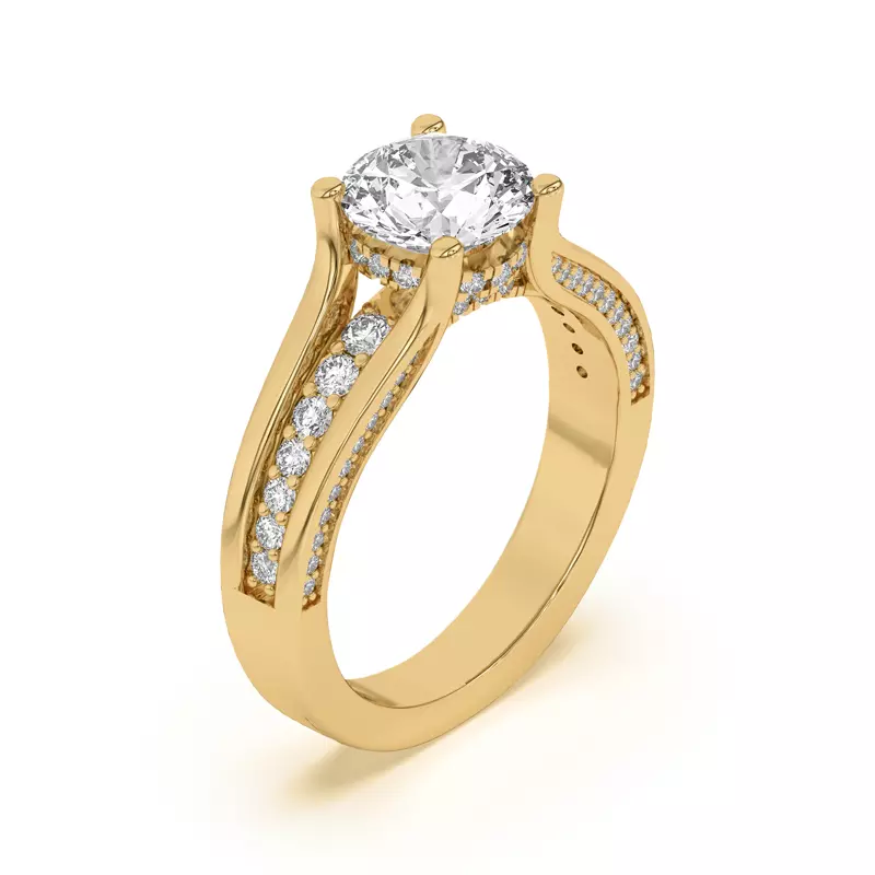14K Yellow Gold Vesara Pavé Split Band Engagement Ring