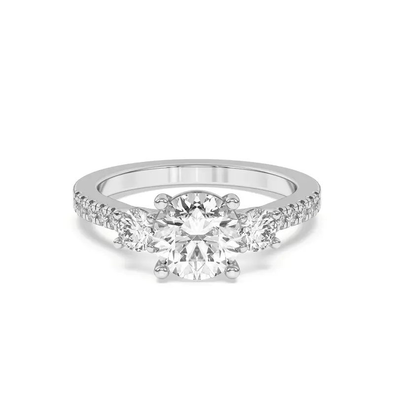14K White Gold Tria Pavé Round Lab Accent Three-Stone Ring