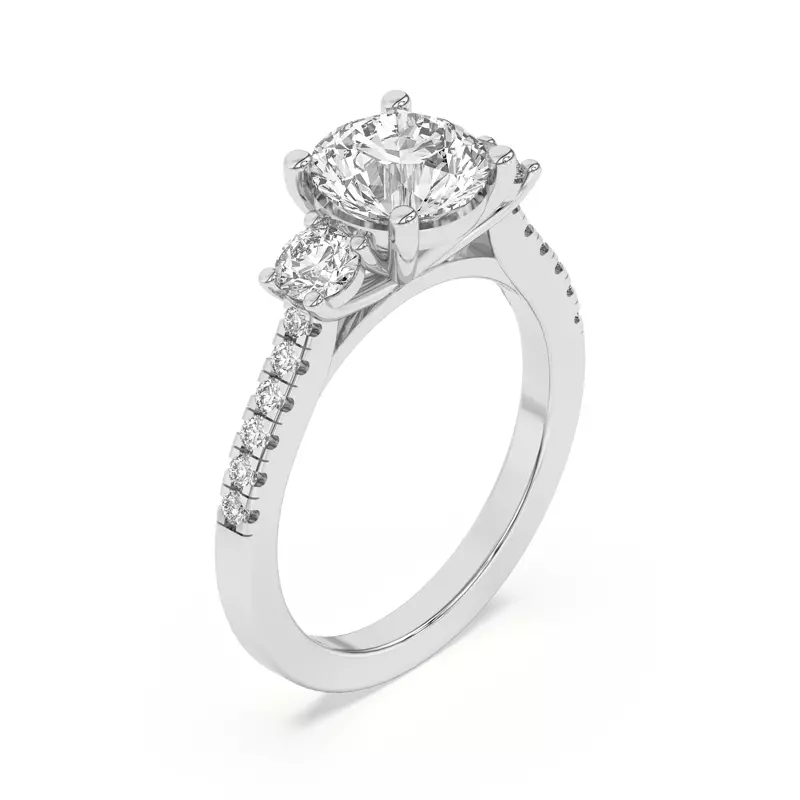 14K White Gold Tria Pavé Round Lab Accent Three-Stone Ring