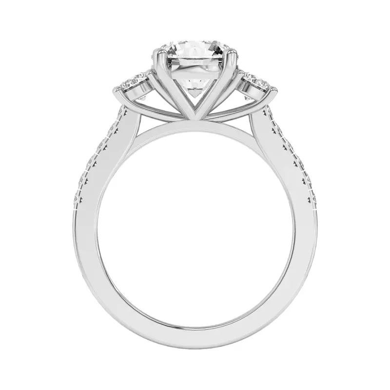 14K White Gold Tria Pavé Round Lab Accent Three-Stone Ring