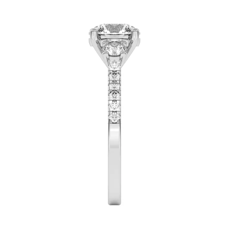 14K White Gold Tria Pavé Round Lab Accent Three-Stone Ring