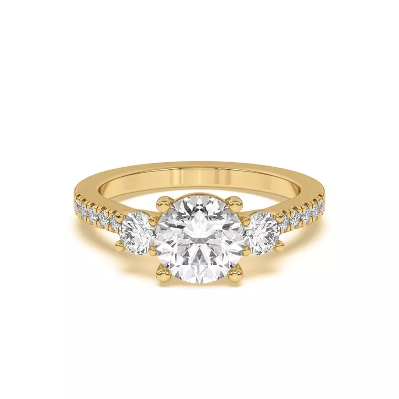 Tria Pavé Round Lab Accent Three-Stone Ring