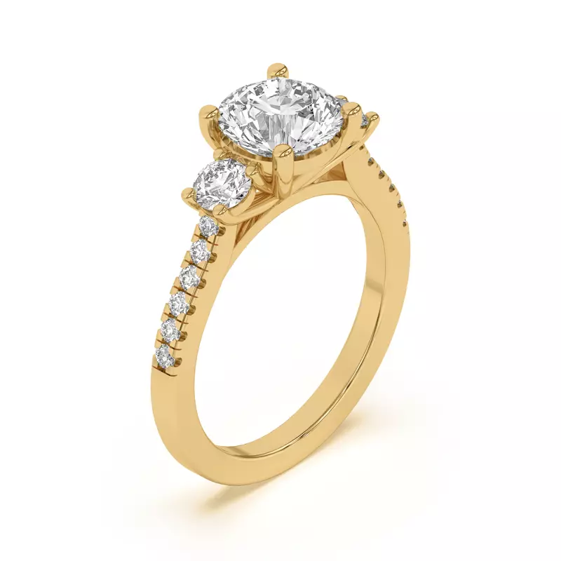 14K Yellow Gold Tria Pavé Round Lab Accent Three-Stone Ring