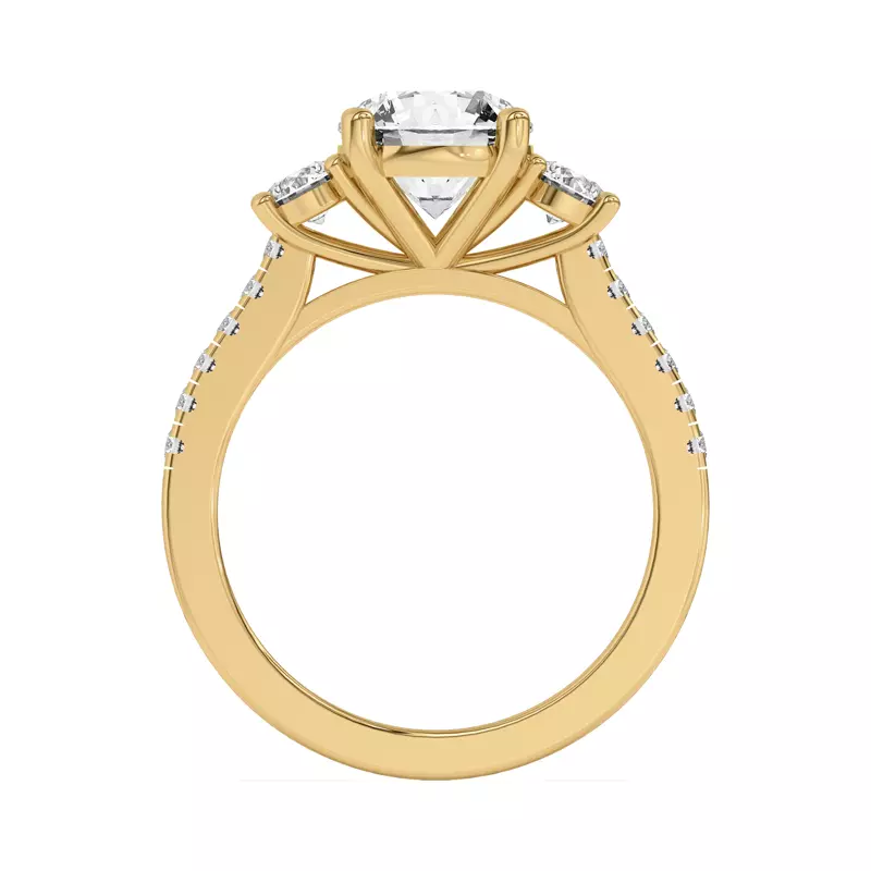 14K Yellow Gold Tria Pavé Round Lab Accent Three-Stone Ring