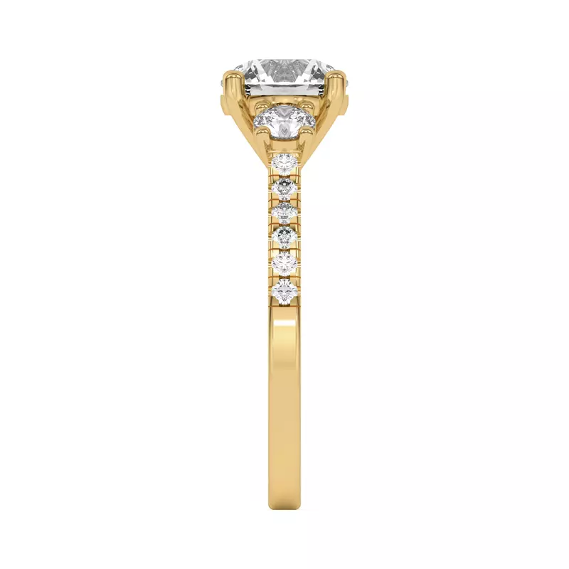 14K Yellow Gold Tria Pavé Round Lab Accent Three-Stone Ring