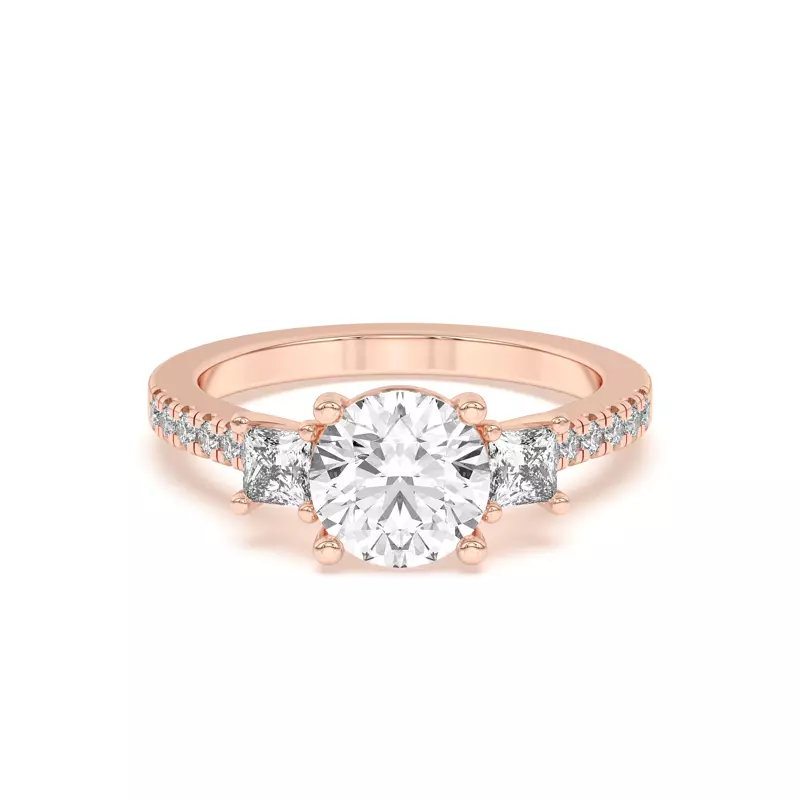 14K Rose Gold Tria Pavé Princess Lab Accent Three-Stone Ring