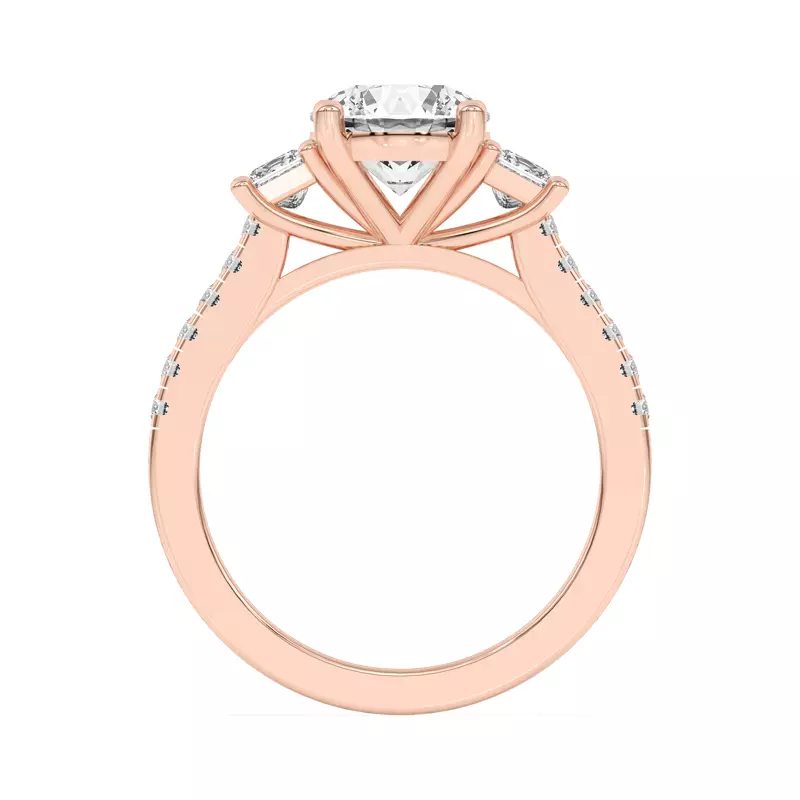14K Rose Gold Tria Pavé Princess Lab Accent Three-Stone Ring