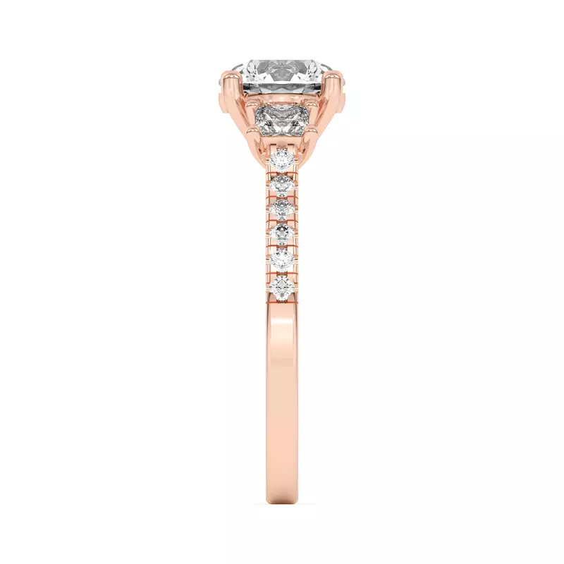 14K Rose Gold Tria Pavé Princess Lab Accent Three-Stone Ring