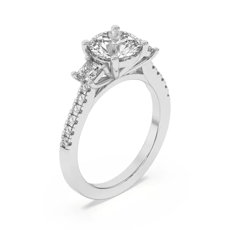 14K White Gold Tria Pavé Princess Lab Accent Three-Stone Ring