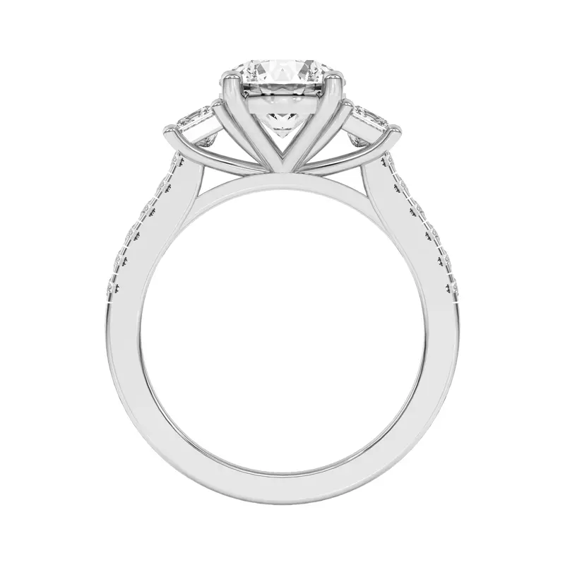 14K White Gold Tria Pavé Princess Lab Accent Three-Stone Ring
