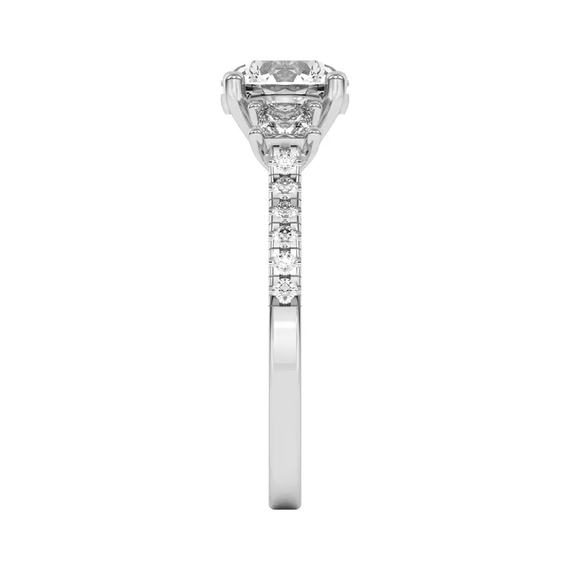 14K White Gold Tria Pavé Princess Lab Accent Three-Stone Ring