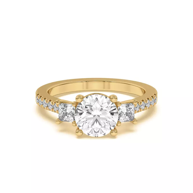 14K Yellow Gold Tria Pavé Princess Lab Accent Three-Stone Ring