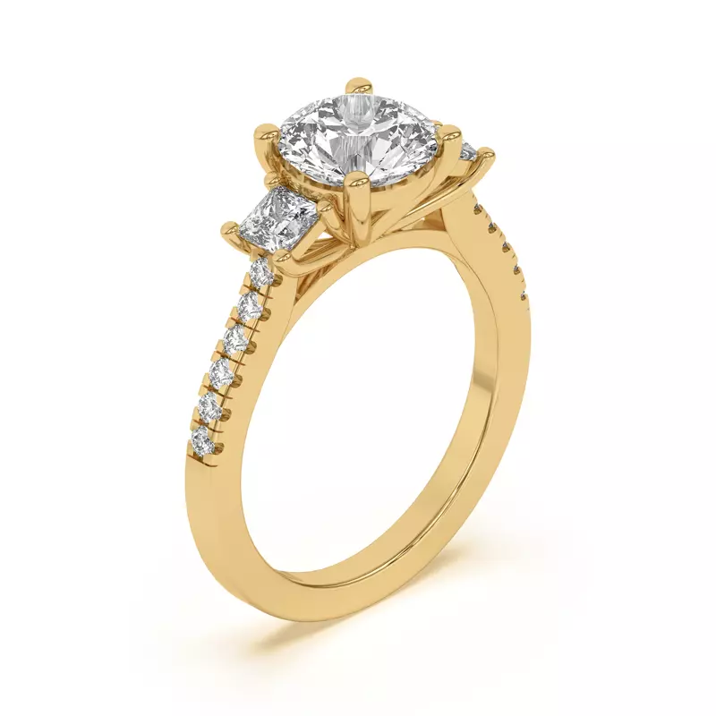 14K Yellow Gold Tria Pavé Princess Lab Accent Three-Stone Ring