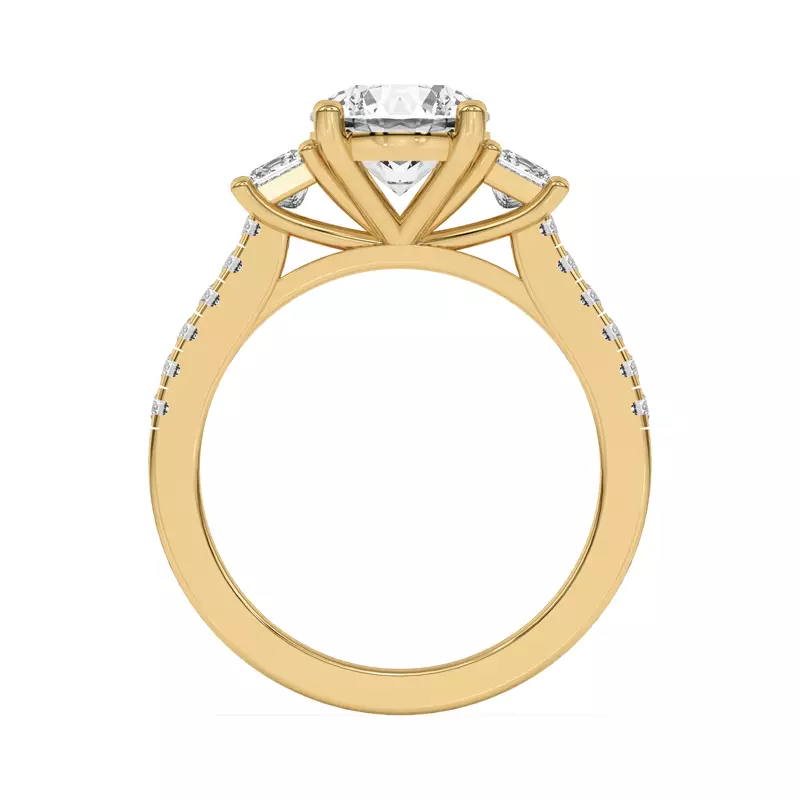 14K Yellow Gold Tria Pavé Princess Lab Accent Three-Stone Ring