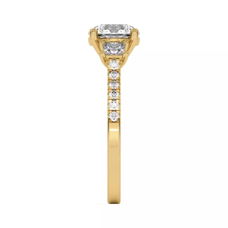 14K Yellow Gold Tria Pavé Princess Lab Accent Three-Stone Ring