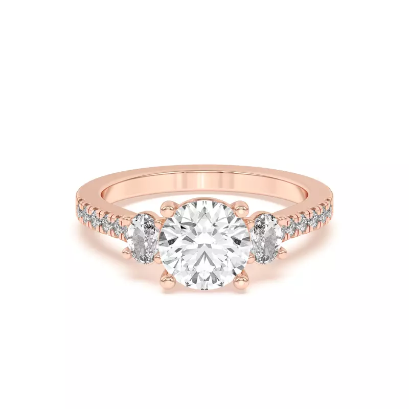 14K Rose Gold Tria Pavé Oval Lab Accent Three-Stone Ring